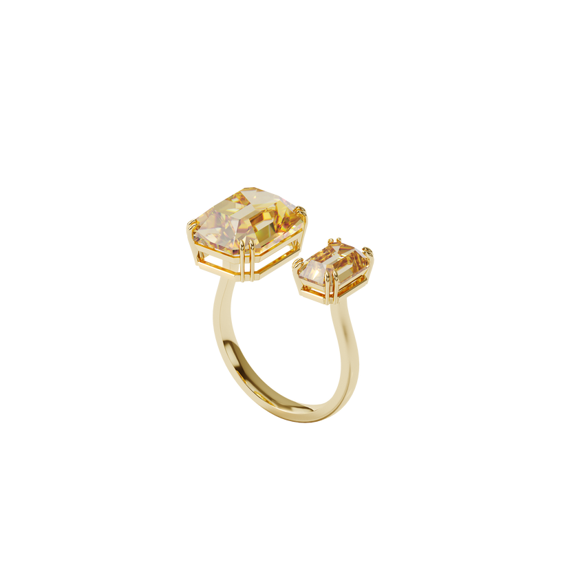 swarovski millenia cocktail ring  square cut crystals  yellow  gold tone plated